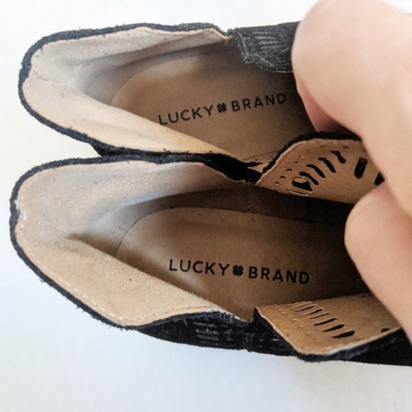 Lucky Brand Bustina Black Suede Laser-Cut Booties - Picture 3 of 4